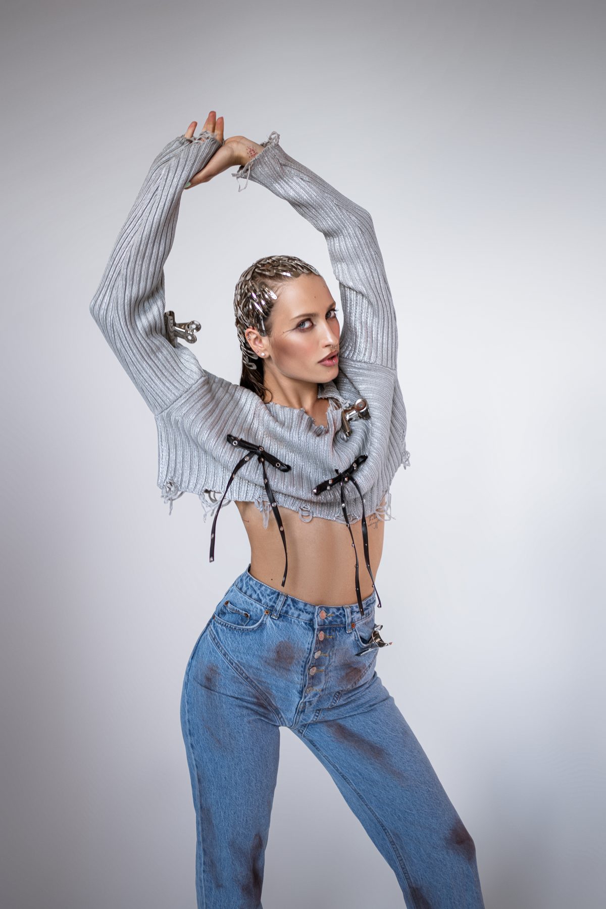 Fashion editorial studio — knit and denim styling London by Mariya Harley