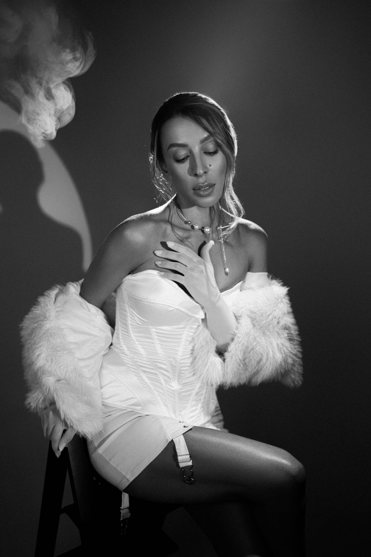 Fashion editorial — black and white smoke
